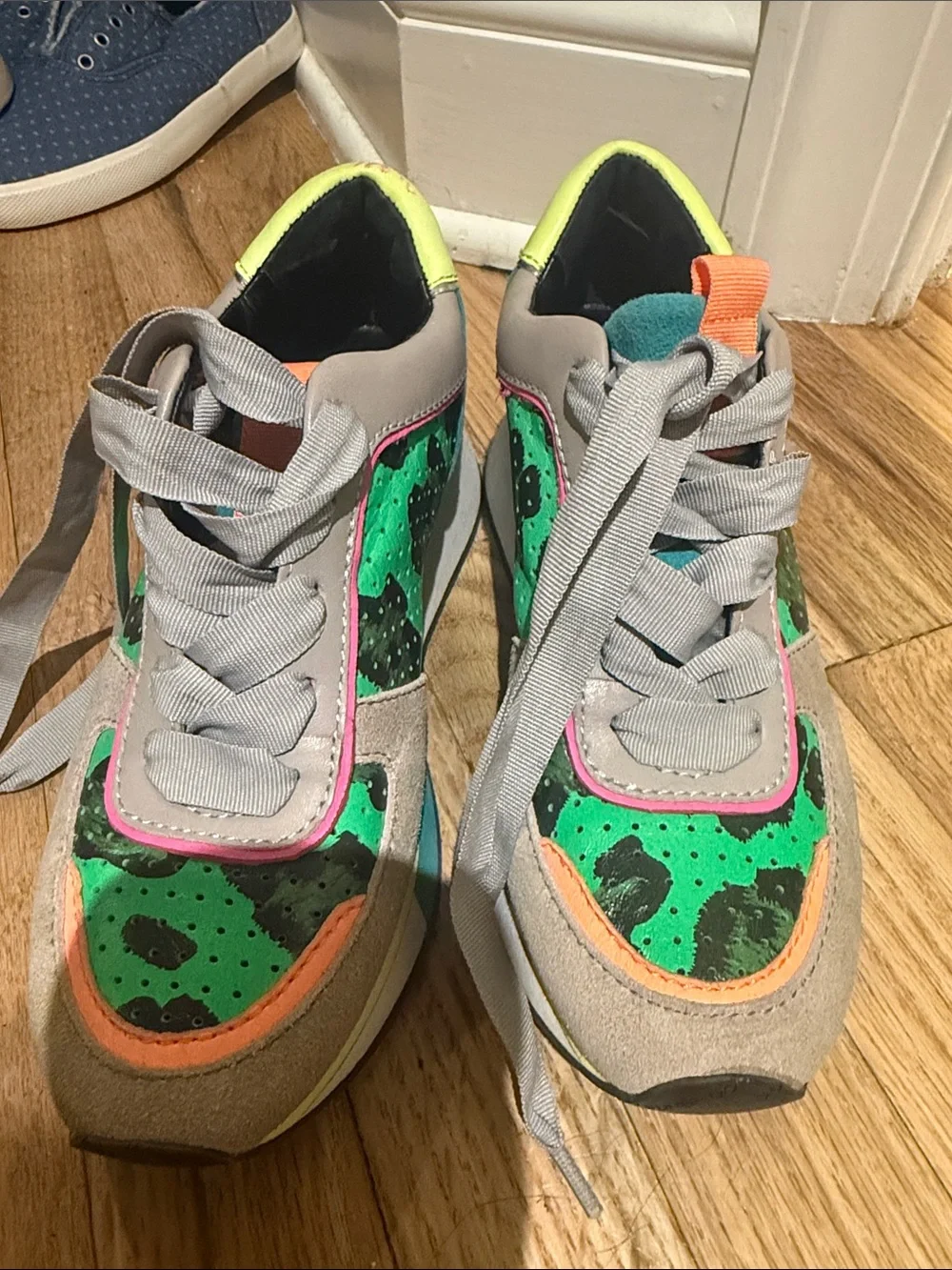Donald J. Pliner Neon Green & Gray Platform Sneakers